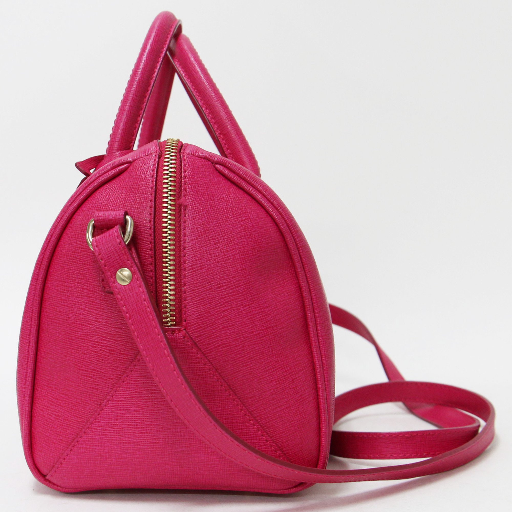 FURLA bag shoulder pink handbag Boston style metal charm leather