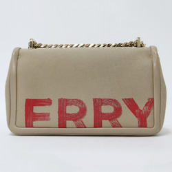 BURBERRY Bag Shoulder Crossbody Flap Chain Canvas Leather Beige Red Gold
