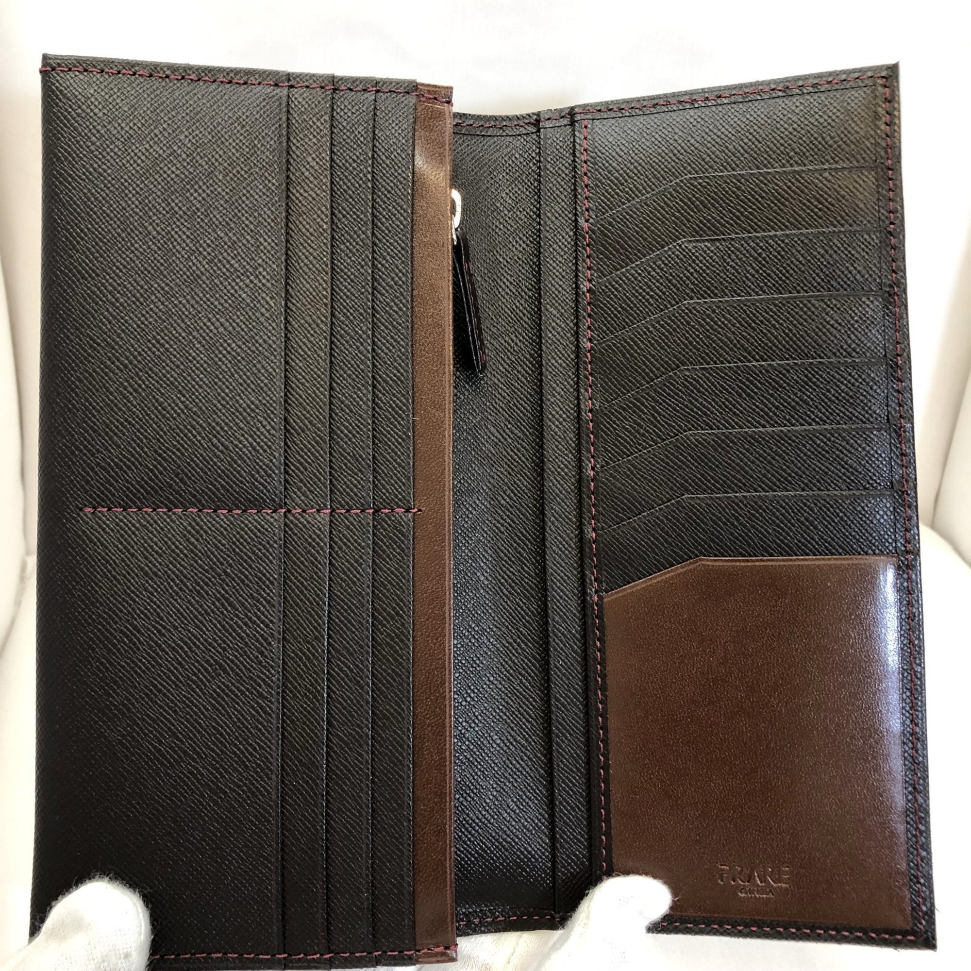 PRAIRIE GINZA Bi-fold long wallet Dark brown Stitch NP75617 Embossed leather Long Men's Mikunigaoka store ITW4T4JDVM2Y RH11775M