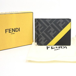 Fendi Bi-fold Money Clip 7M0281 Black Grey Yellow Leather Bill Holder Compact Wallet Zucca Pattern FF Men's FENDI