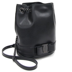 Salvatore Ferragamo Shoulder Bag Vara EZ-21 H491 Black Leather Chain Bucket Ribbon Women's