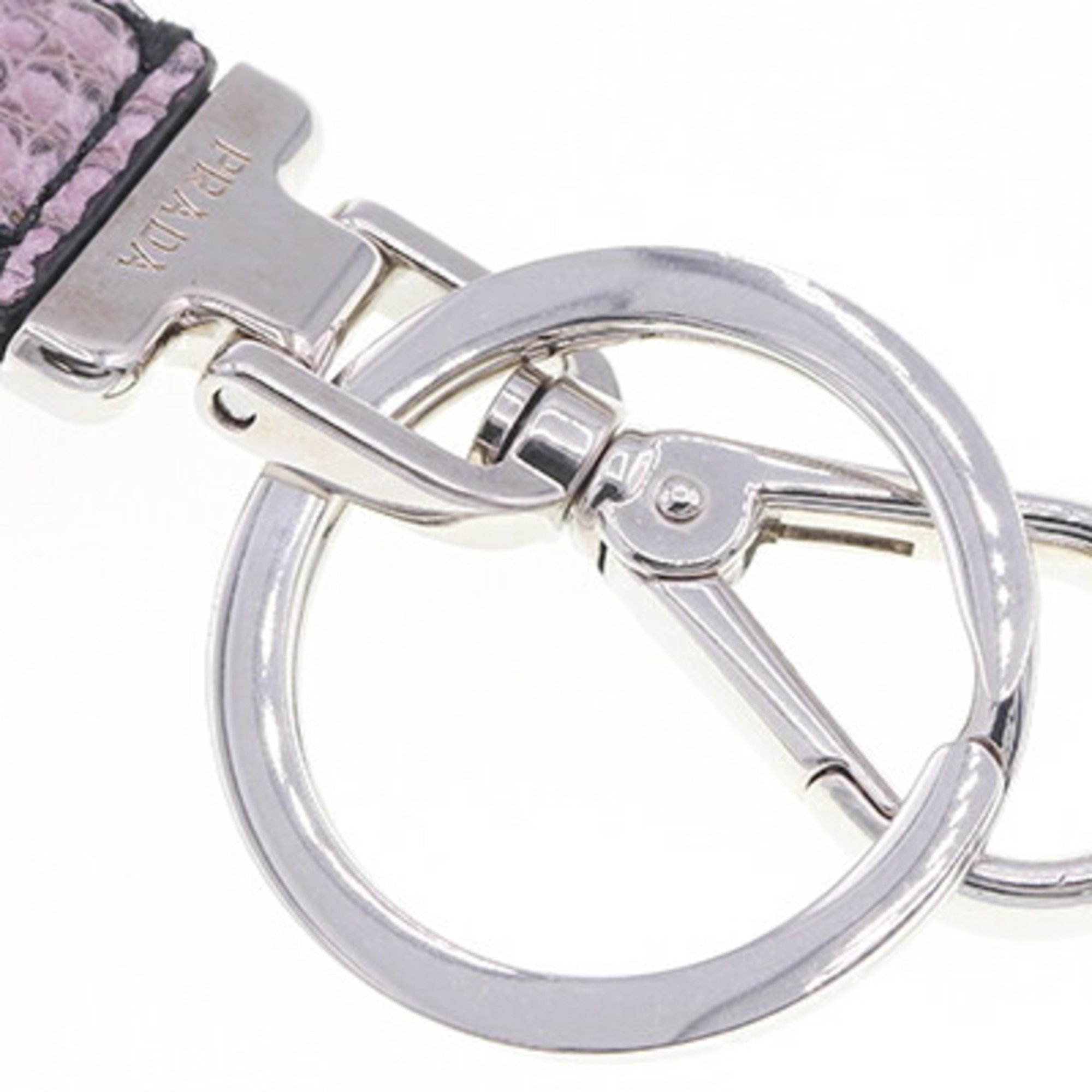Prada Key Holder 1PF726 Pink Black Leather Ring Bag Charm Women's PRADA