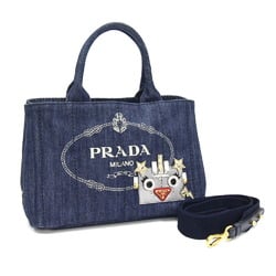 Prada Handbag Canapa 1BG439 Blue Denim Women's Robot PRADA