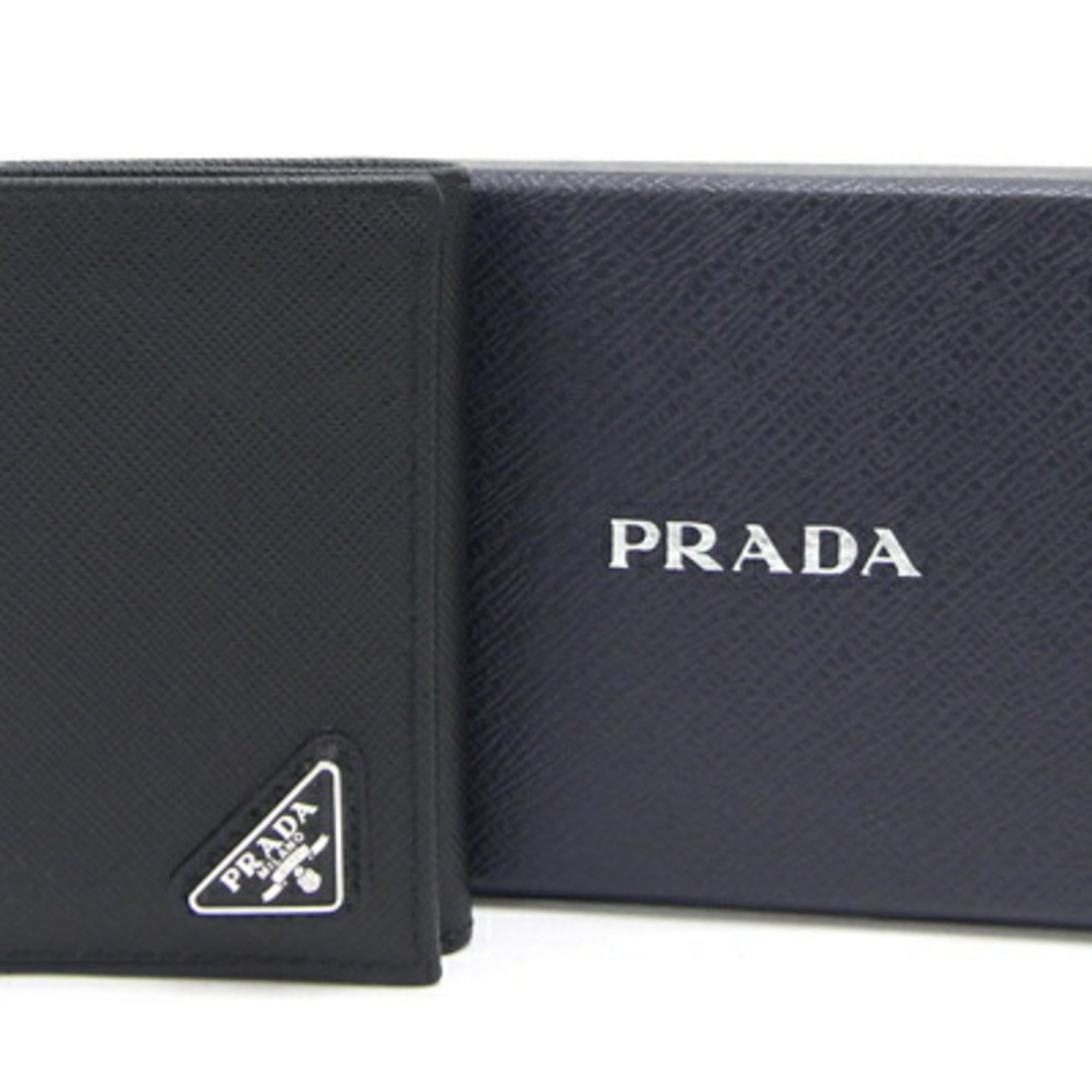 Prada Tri-Fold Wallet 2MH041 Black Leather Saffiano Compact Men's Women's PRADA