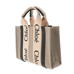 Chloé Chloe Woody Small Beige/Navy CHC22AS397I2690U Women's Linen Calfskin Handbag