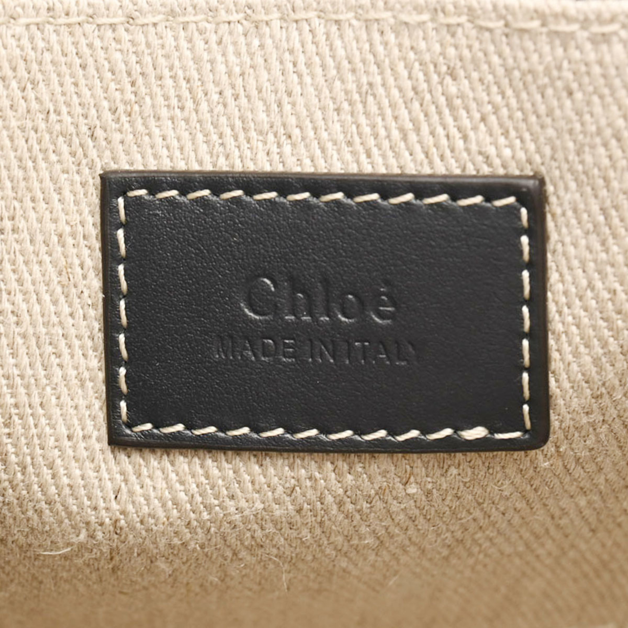 Chloé Chloe Woody Small Beige/Navy CHC22AS397I2690U Women's Linen Calfskin Handbag