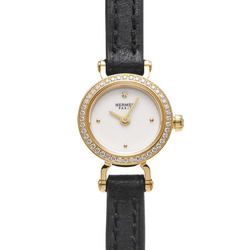 HERMES Faubourg Diamond Bezel FG1.186 Women's YG/Leather Watch Quartz White Dial