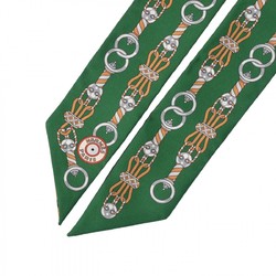 HERMES Twilly HARNAIS EN ROSACE New Tag Green/Multicolor Women's 100% Silk Scarf Muffler