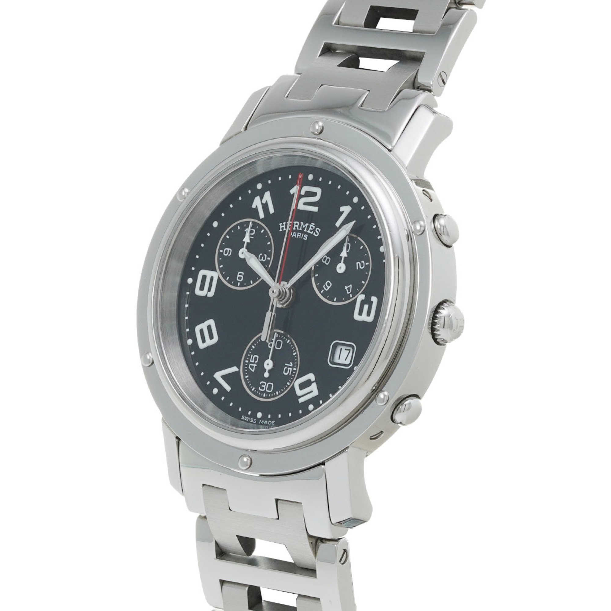HERMES Clipper Diver Chronograph CL1.910 Men's Stainless Steel Wristwatch Quartz Black Dial