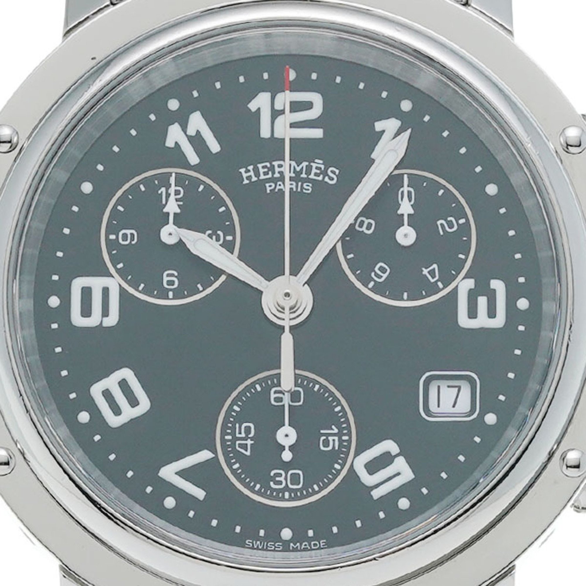 HERMES Clipper Diver Chronograph CL1.910 Men's Stainless Steel Wristwatch Quartz Black Dial