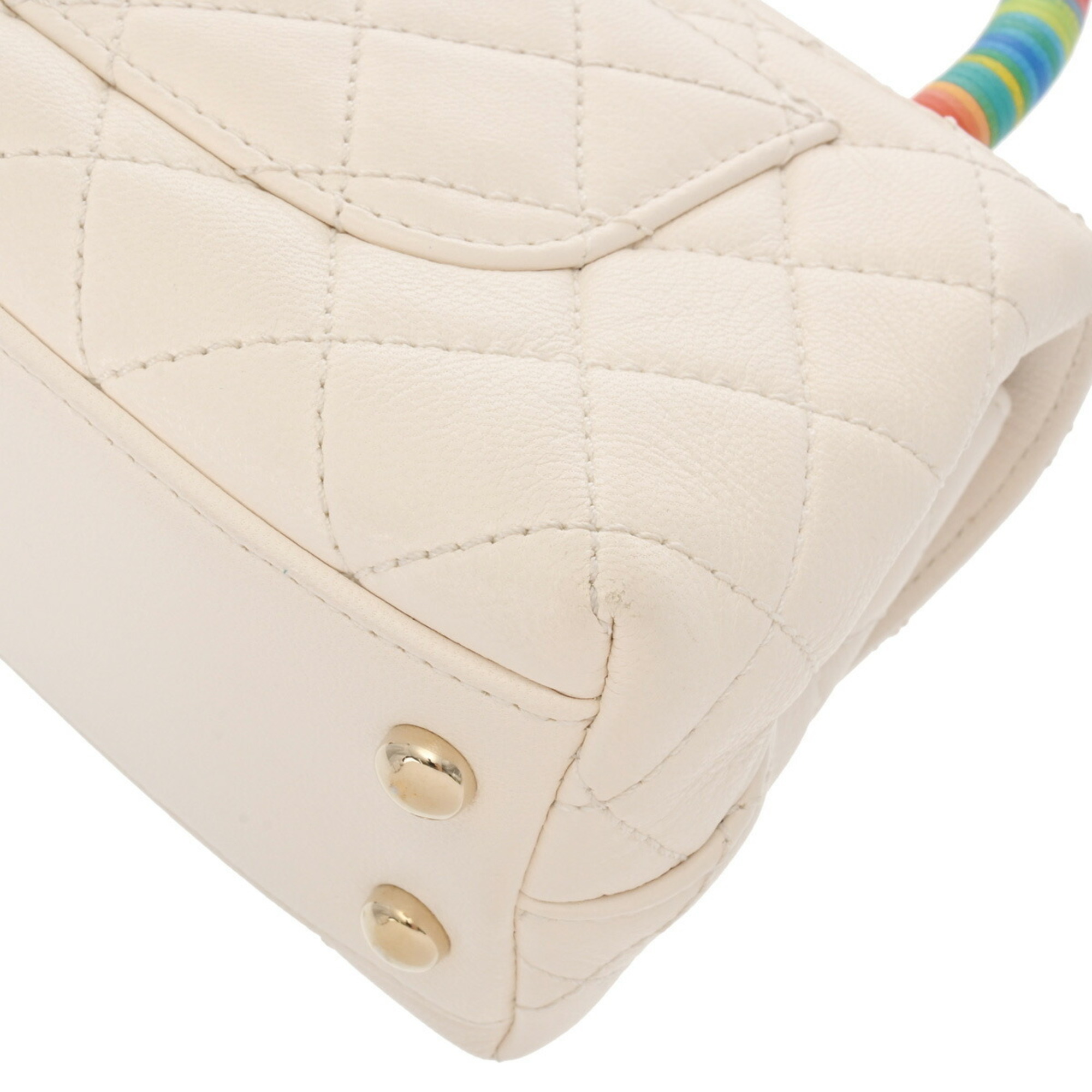 CHANEL Chanel Matelasse XXS White/Rainbow Champagne AS2215 Women's Calfskin Handbag
