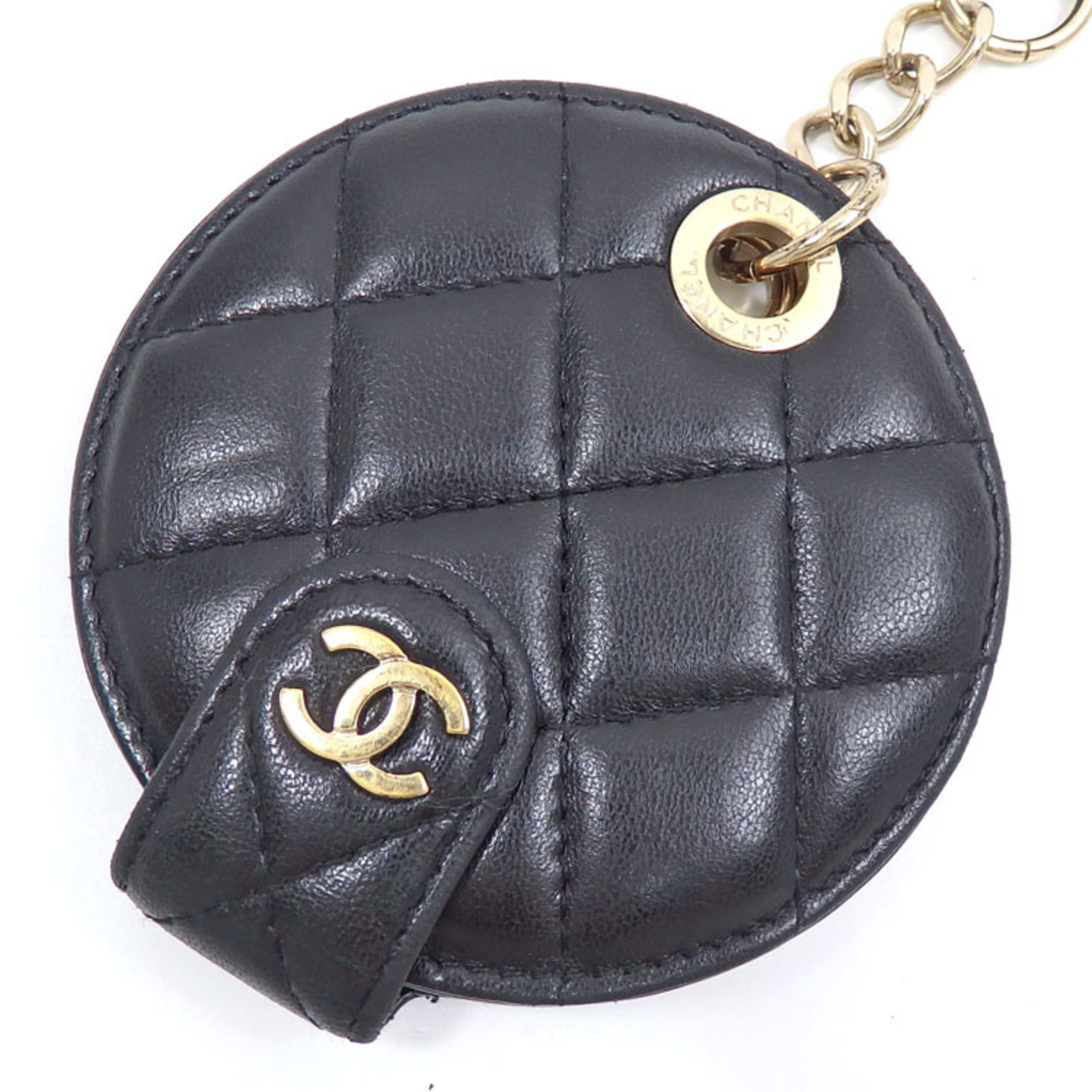 Chanel Name Tag Matelasse Women's Black Lambskin Leather Coco Mark A6047143