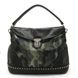 PRADA Prada Shoulder Bag Nylon Leather Studs Camouflage Pattern Camo Green Multicolor Black BR4549