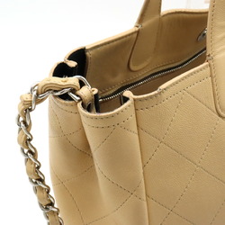 CHANEL Chanel Matelasse Coco Mark Tote Bag Chain Shoulder Caviar Skin Leather Beige AS0240