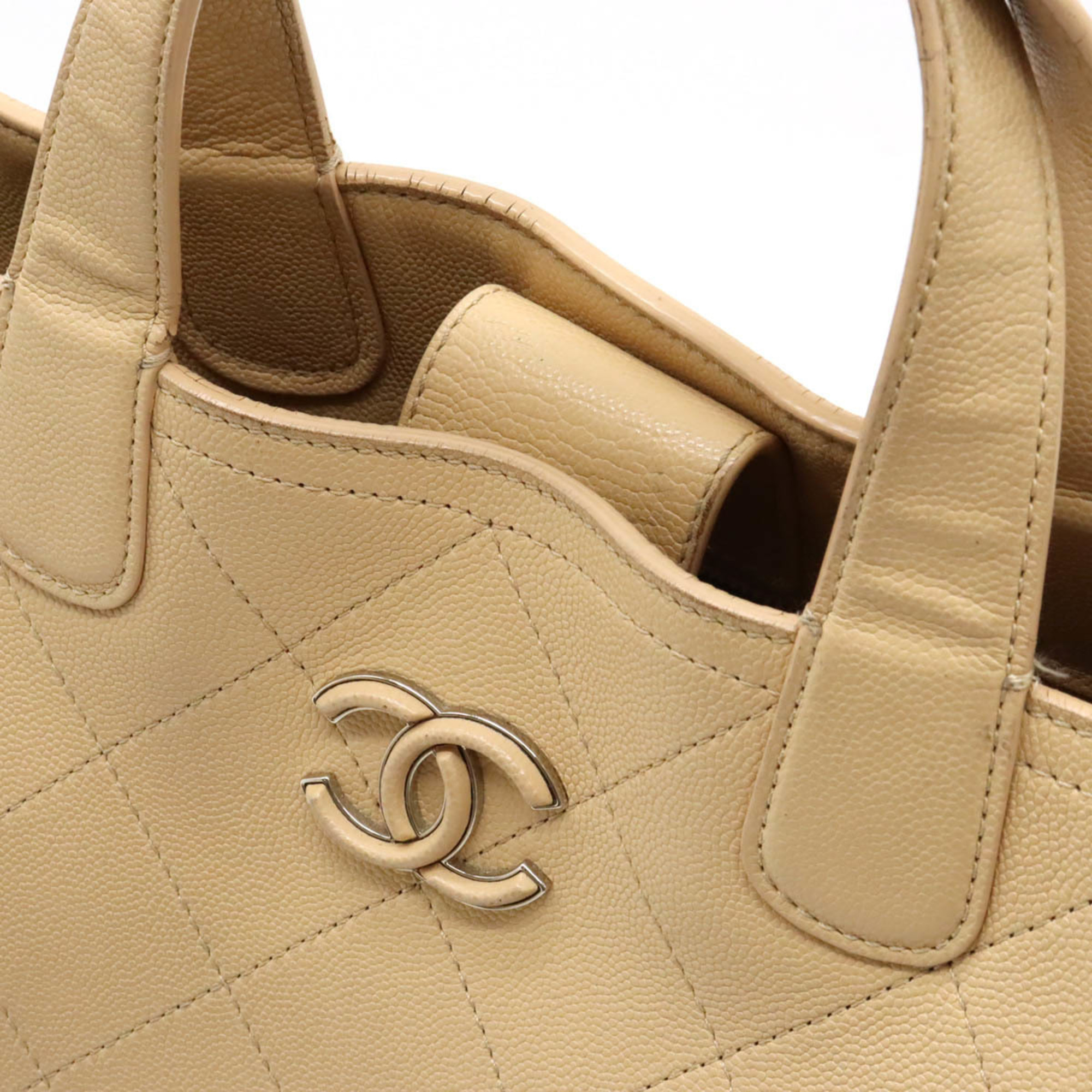 CHANEL Chanel Matelasse Coco Mark Tote Bag Chain Shoulder Caviar Skin Leather Beige AS0240