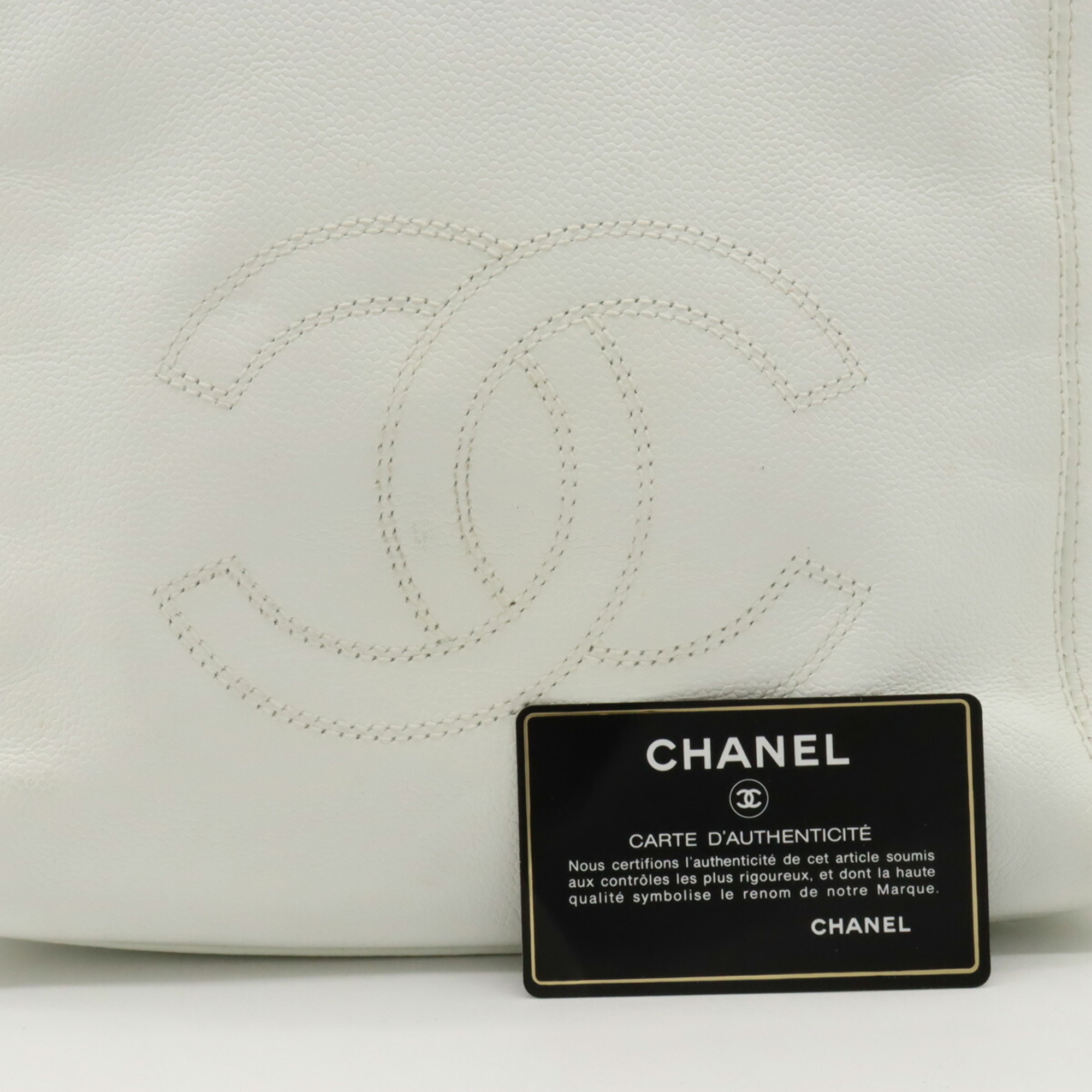 CHANEL Coco Mark Tote Bag Shoulder Caviar Skin Leather White