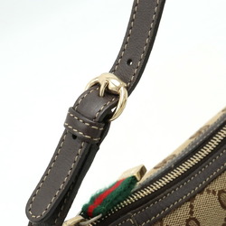 GUCCI Gucci GG Canvas Sherry Line Pouch Handbag Shoulder Bag Khaki Beige Dark Brown 224093
