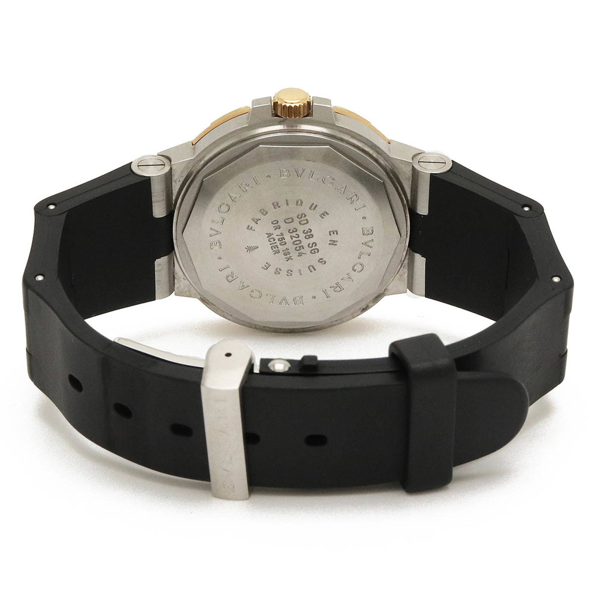 BVLGARI Diagono Scooter Date Black Dial YG SS Rubber Men's AT Automatic Watch SD38SG