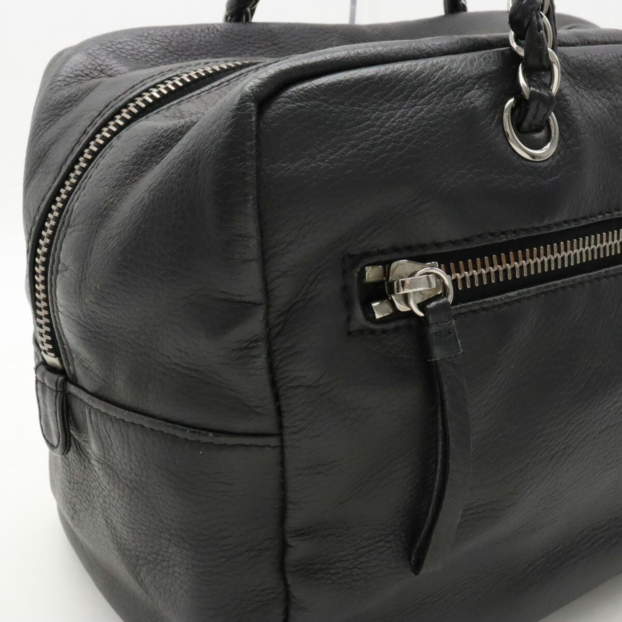 CHANEL Luxury Line Coco Mark Shoulder Bag Boston Leather Black A32919