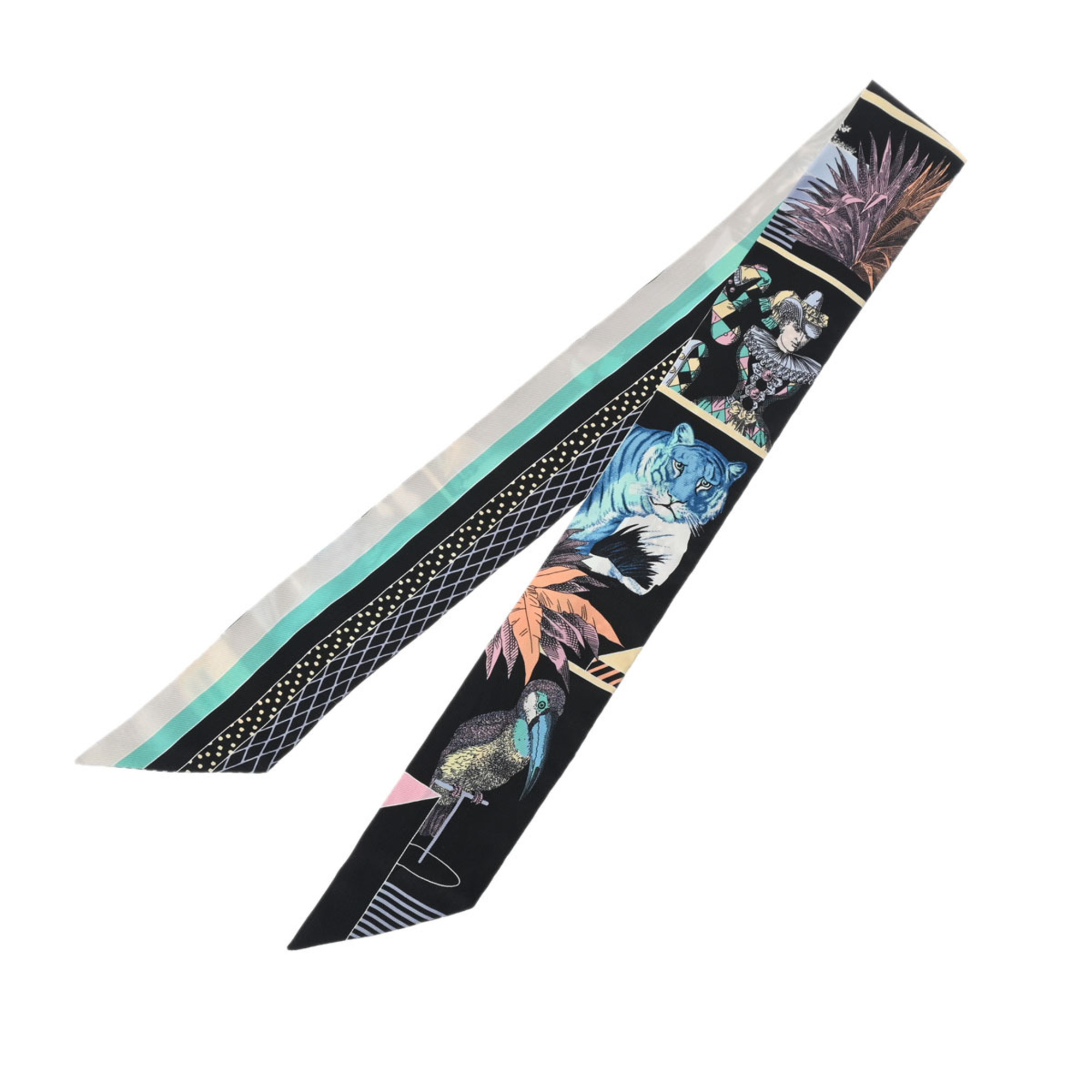 HERMES GRAND THEATRE NOUVEAU Twilly New Tag Black/Multicolor 063761S Women's 100% Silk Scarf Muffler