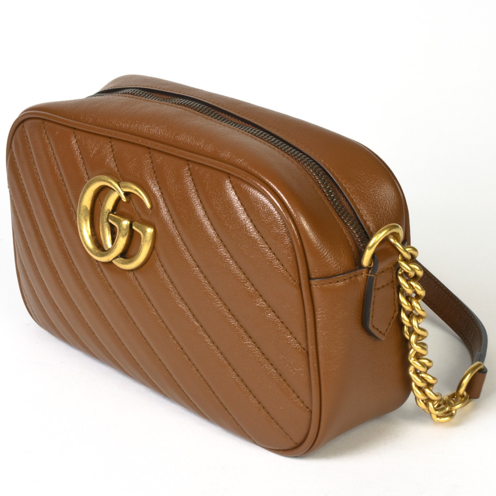 GUCCI GG Marmont Quilted Small Shoulder Bag Leather 447632 Brown Chain IT52SS3RF7AM