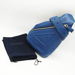 Prada Cross Vitello Dino Body Bag with Embossed Pattern Blue Leather Triangle PRADA