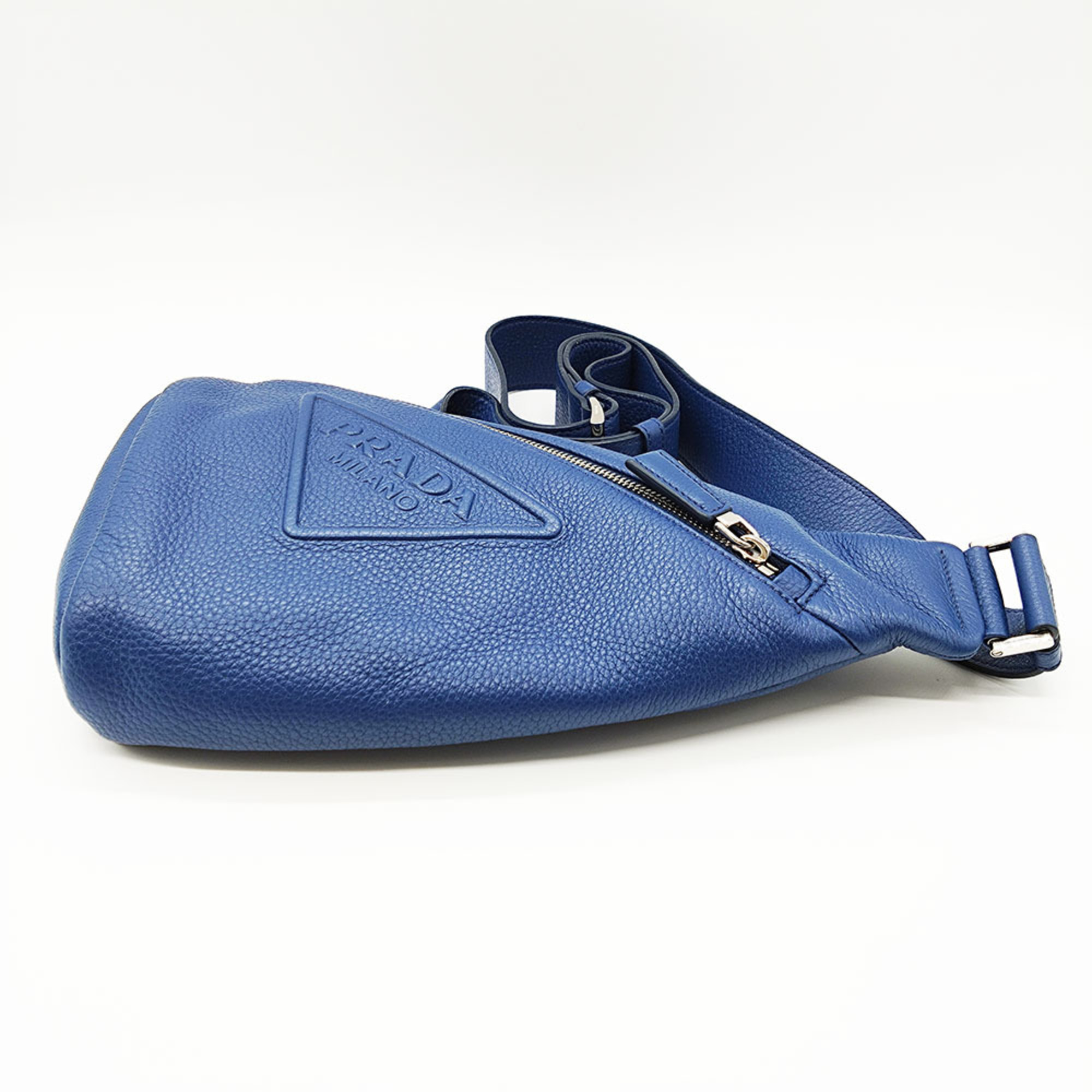 Prada Cross Vitello Dino Body Bag with Embossed Pattern Blue Leather Triangle PRADA