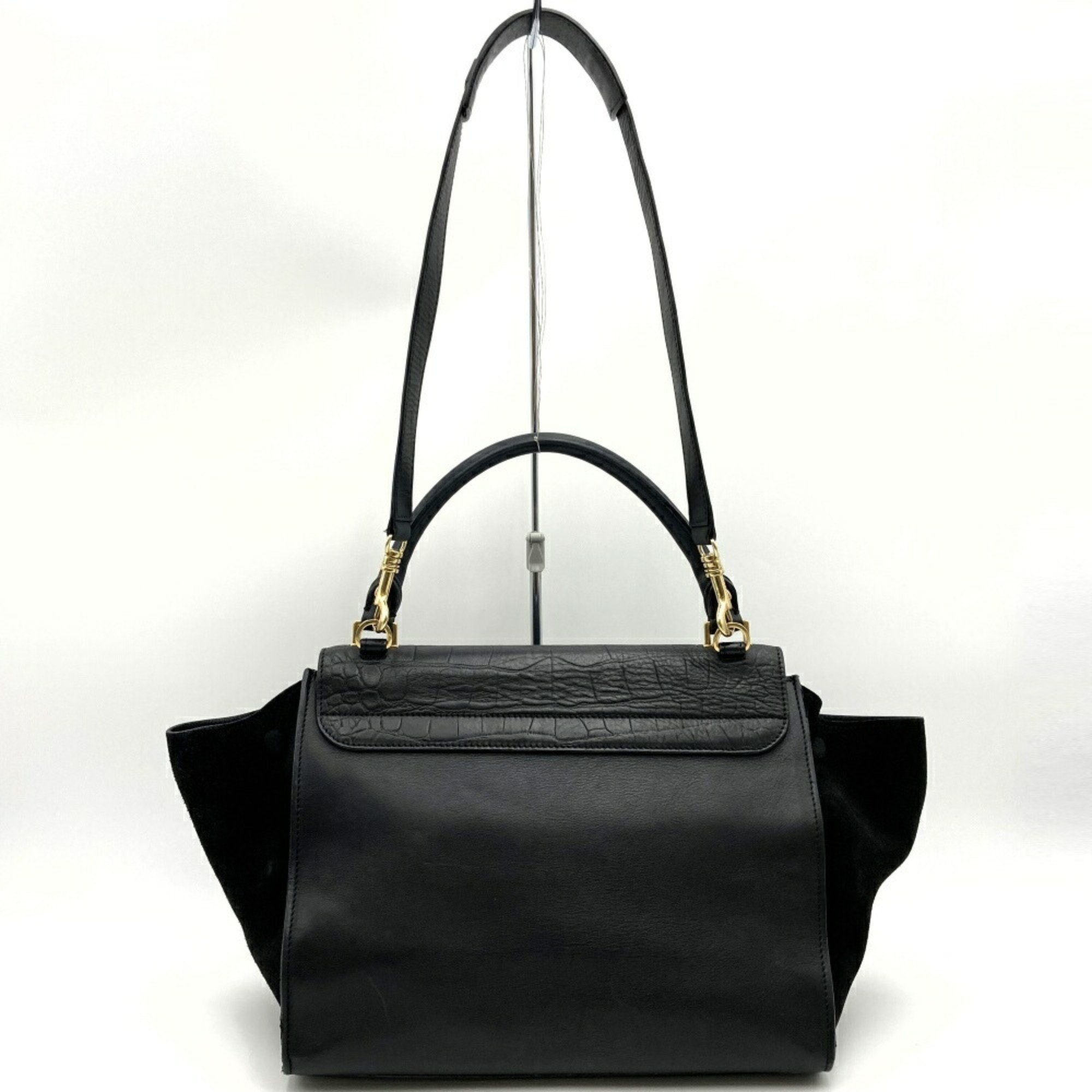 Celine Trapeze Handbag Shoulder Bag 2way Black Leather Women's CELINE