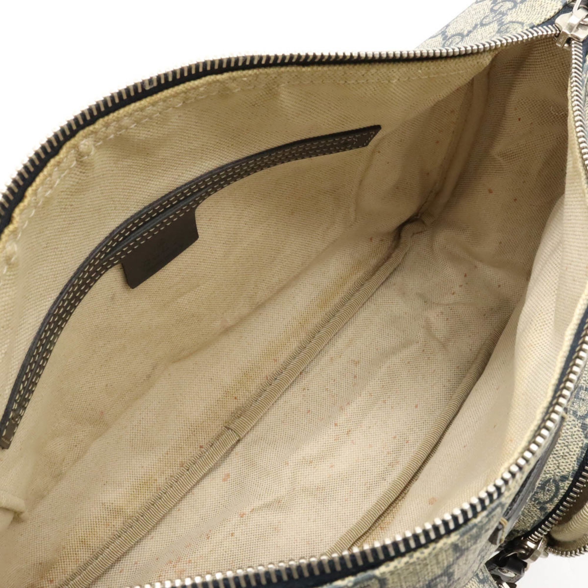 GUCCI GG Supreme Plus Shoulder Bag PVC Leather Beige Navy 246881