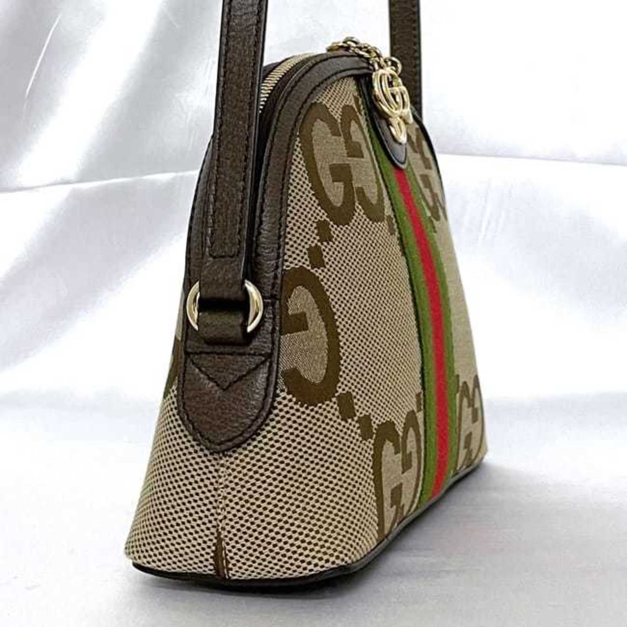 Gucci Shoulder Bag Beige Brown Shelly Marmont 499621 f-19987 Jumbo GG Canvas Leather GUCCI Stripe Pochette Women's