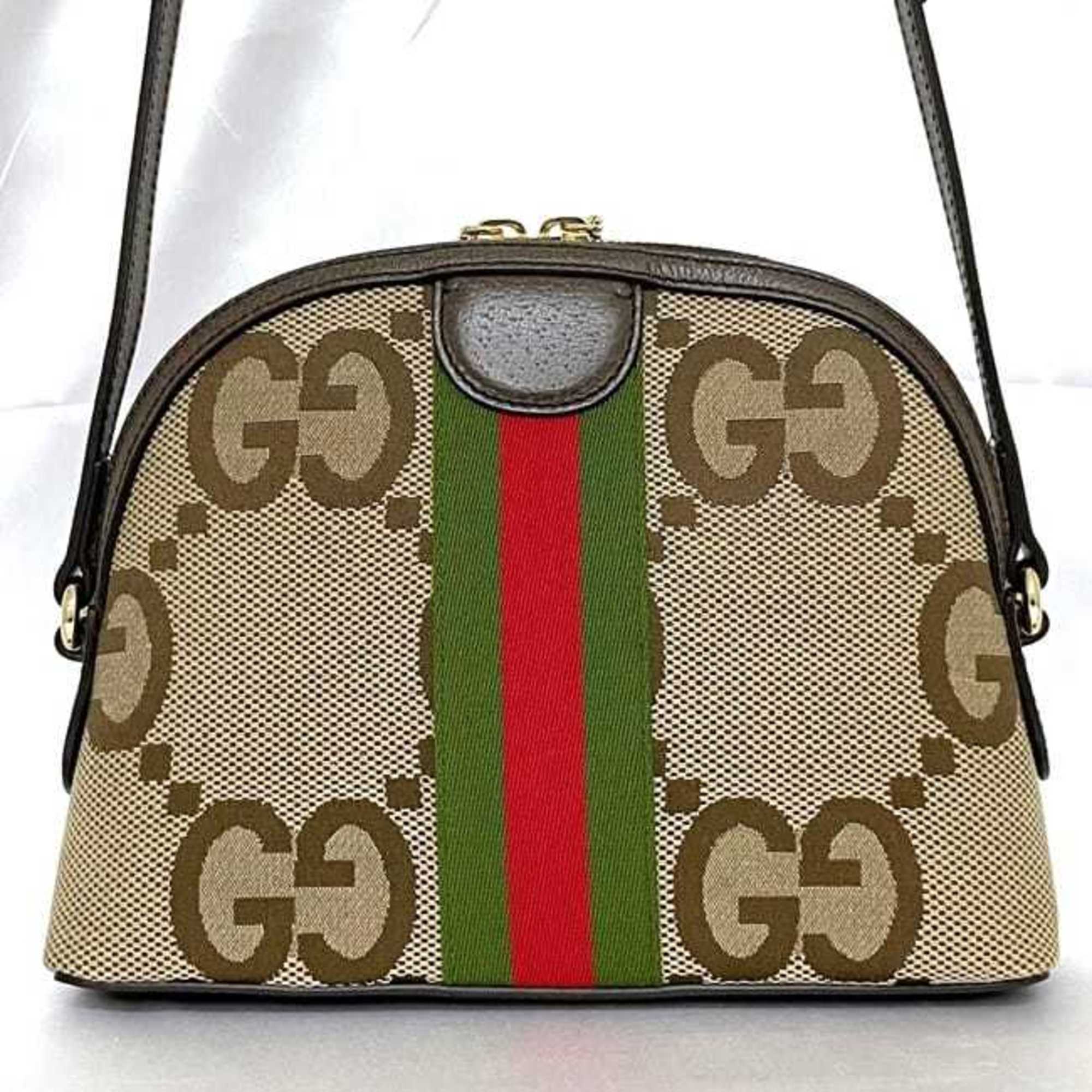 Gucci Shoulder Bag Beige Brown Shelly Marmont 499621 f-19987 Jumbo GG Canvas Leather GUCCI Stripe Pochette Women's