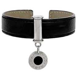 Bvlgari Bangle Black Silver ec-20055 Bracelet Leather Metal BVLGARI Plate Unisex Fashion Accessories