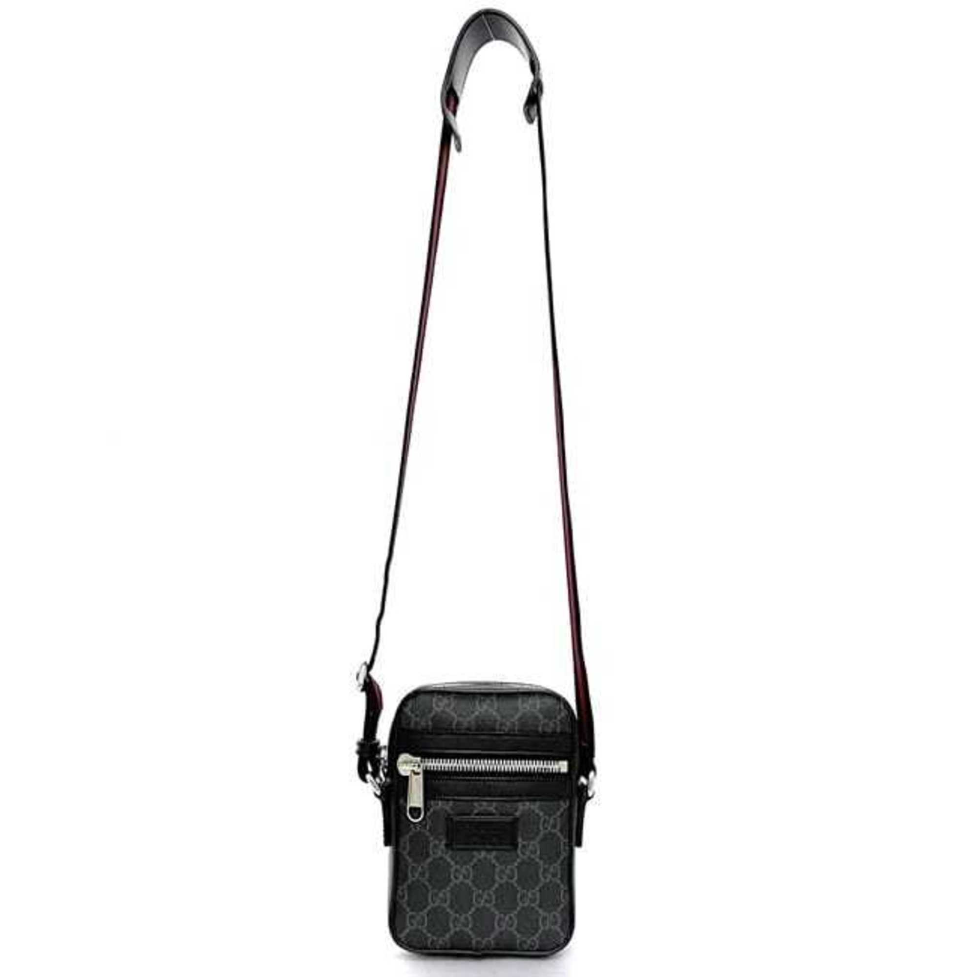 Gucci Shoulder Bag Grey Black GG Supreme 598103 f-19989 PVC Leather GUCCI Pochette Sherry Compact Unisex