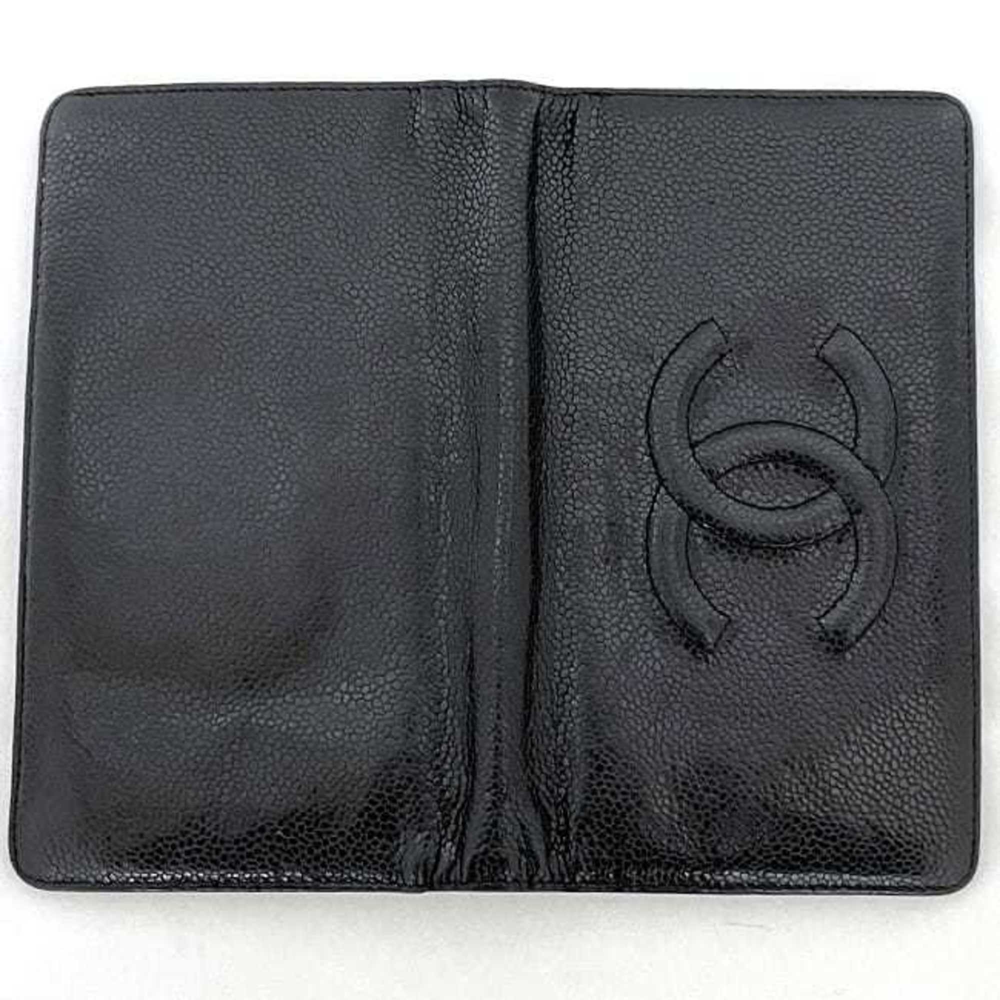 Chanel Bi-fold Long Wallet Black Coco Mark ec-19907 16 Series Leather Caviar Skin 16048431 CHANEL Folding Women's