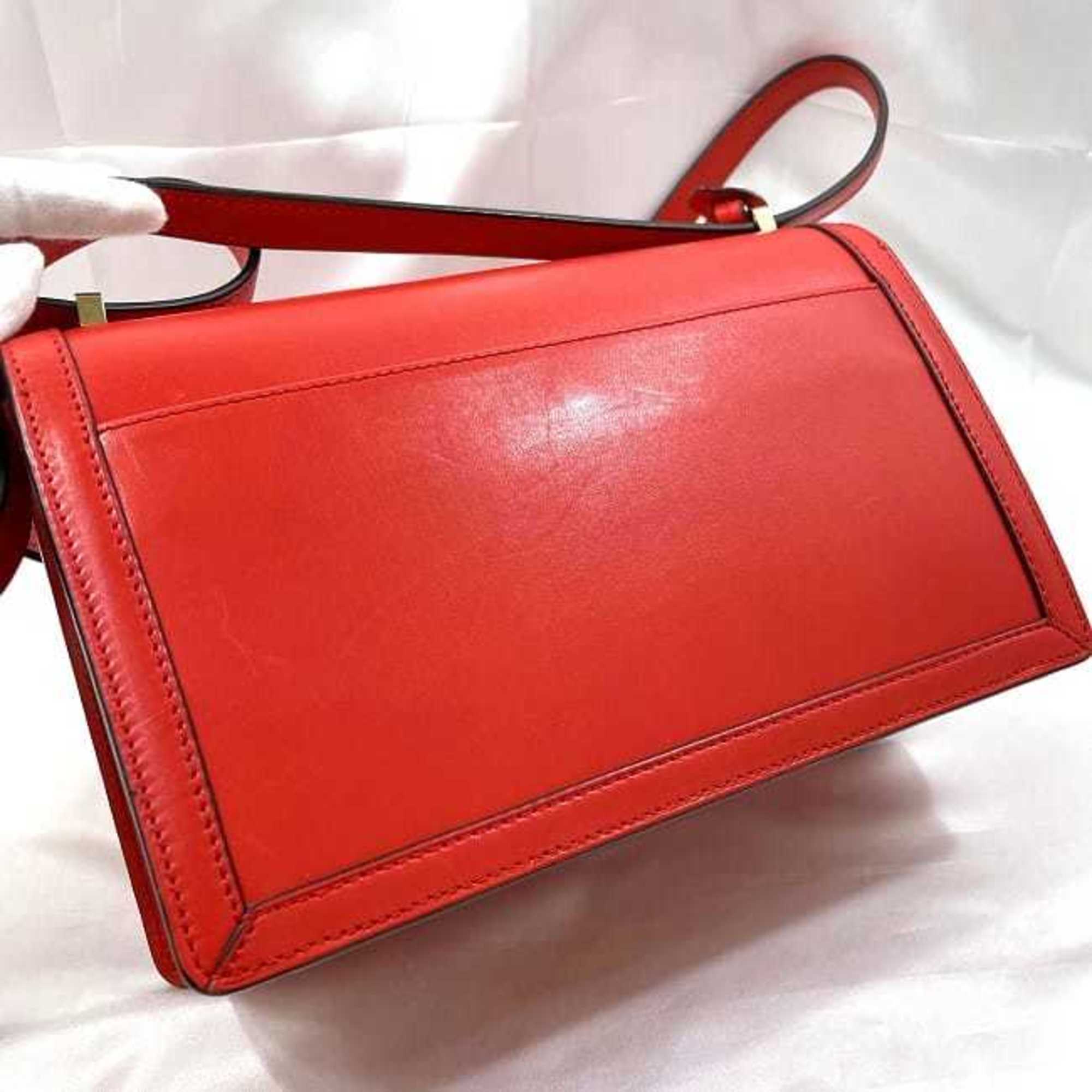 LOEWE Shoulder Bag Barcelona Red f-19948 Flap Leather Women's Compact