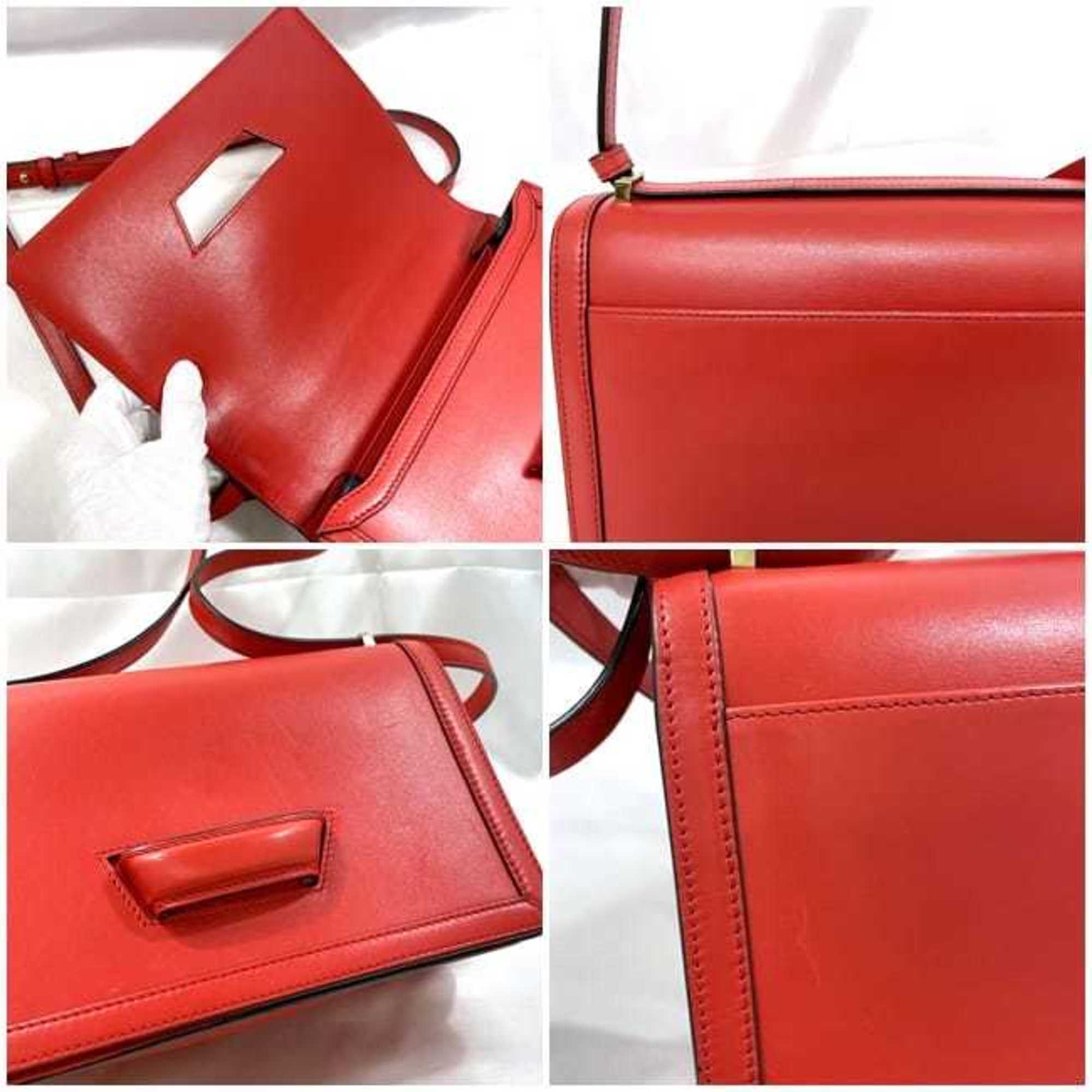 LOEWE Shoulder Bag Barcelona Red f-19948 Flap Leather Women's Compact