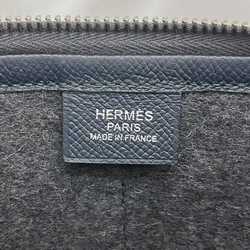 Hermes clutch bag Toudou 29 gray navy green f-19988 felt leather Epson C stamp HERMES D-ring men's women's handbag