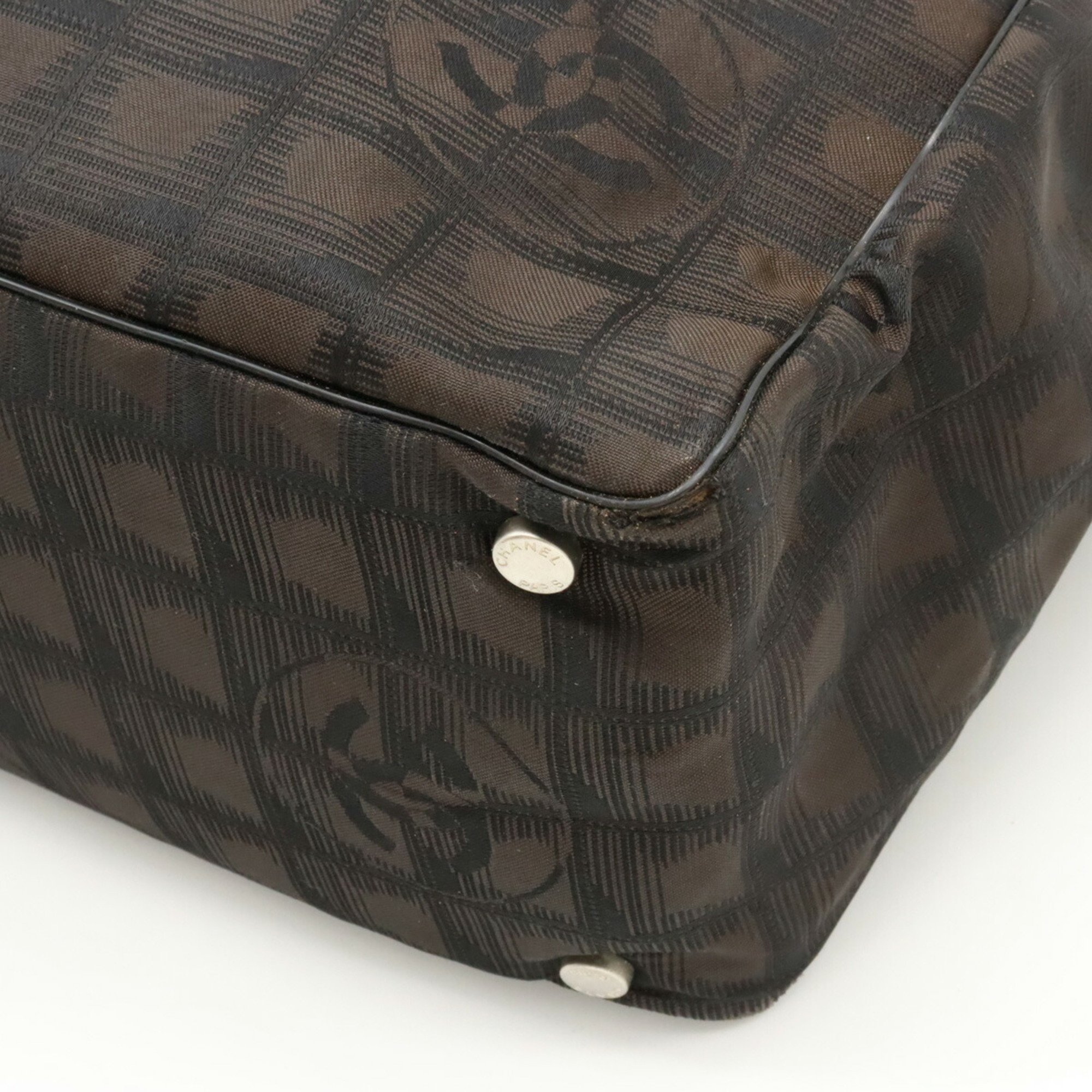 CHANEL New Travel Line Tote MM bag Shoulder Nylon jacquard Dark brown Black A15991