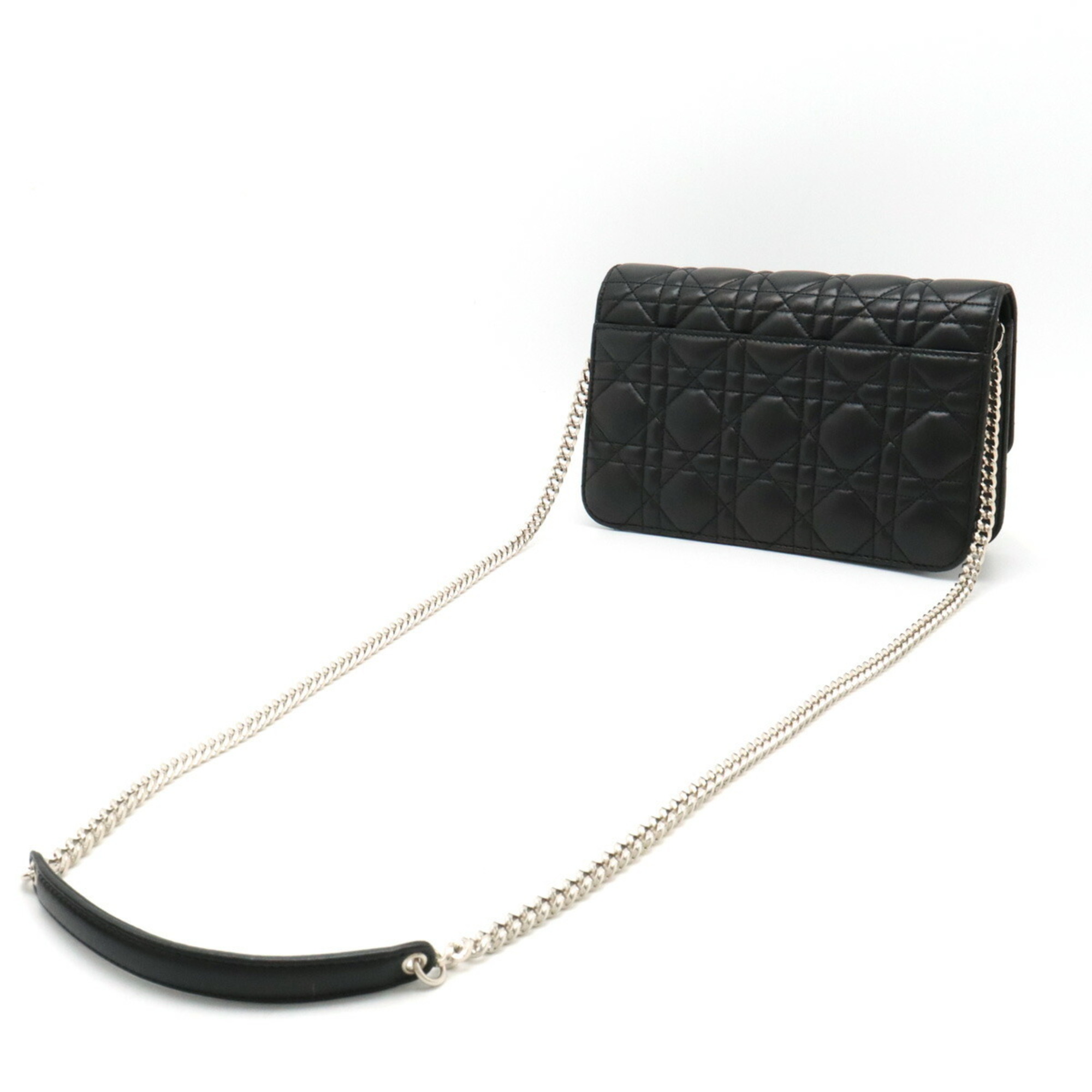 Christian Dior Miss Cannage New Rock Chain Wallet Clutch Bag Leather Black