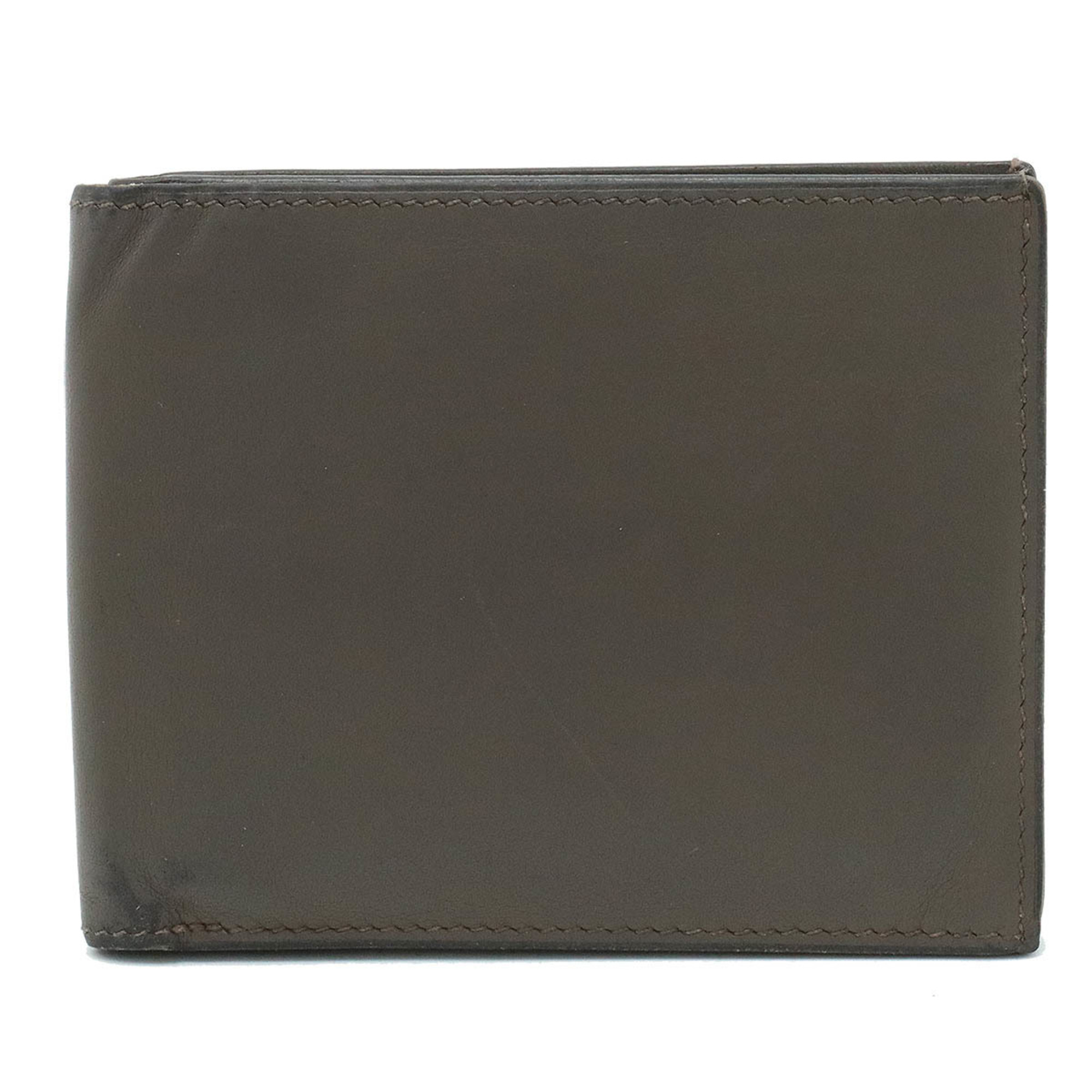 HERMES Citizen Twill Compact Bi-fold Wallet Swift Leather Silk Dark Greige T Stamp