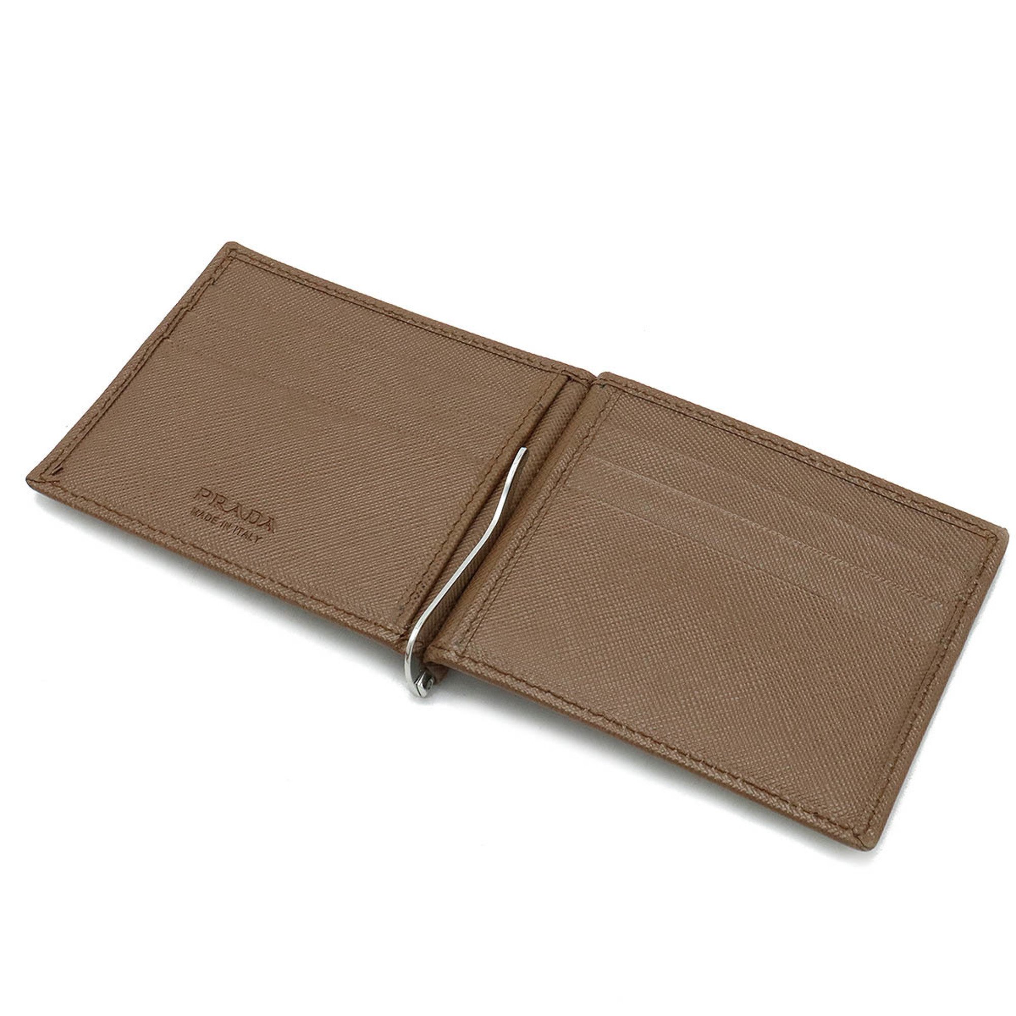 PRADA Prada Bi-fold Wallet with Money Clip Leather Light Brown 2MN077