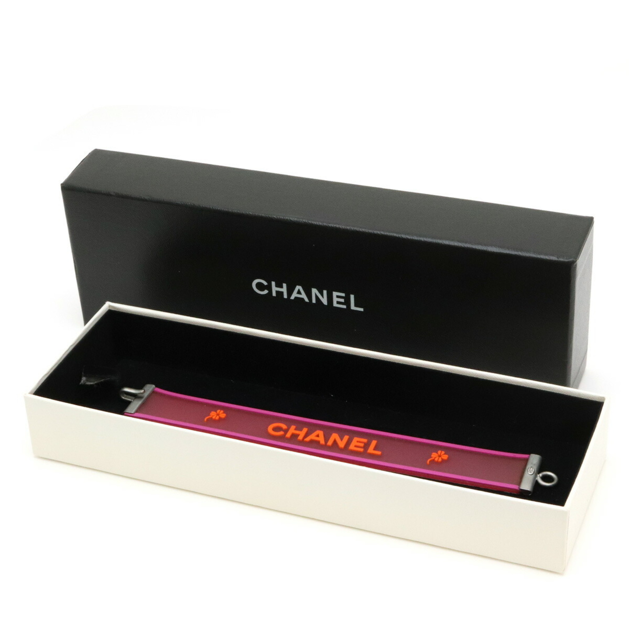 CHANEL Rubber Bracelet Band Clover Pink Orange 01P A16344