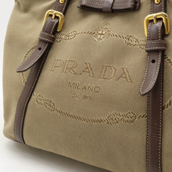 PRADA Prada Jacquard Ribbon Handbag Tote Bag Shoulder Canvas Khaki Beige Mocha Brown BN1841