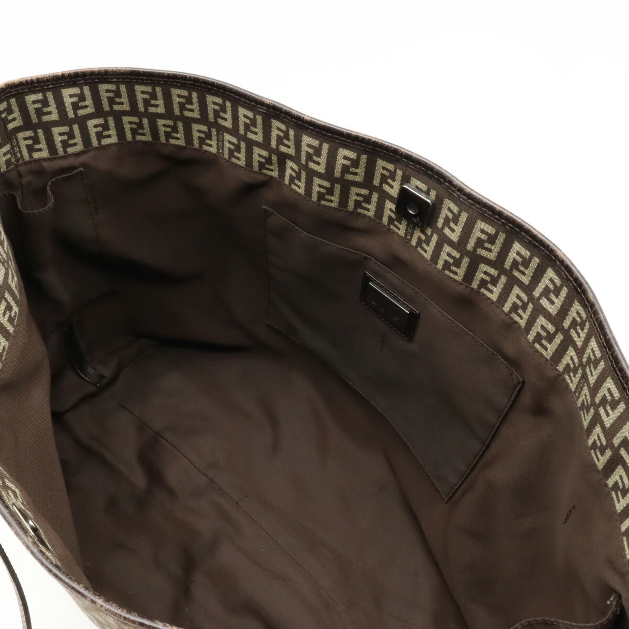 FENDI Zucchino Zucca pattern tote bag shoulder canvas leather dark brown beige 8BH104