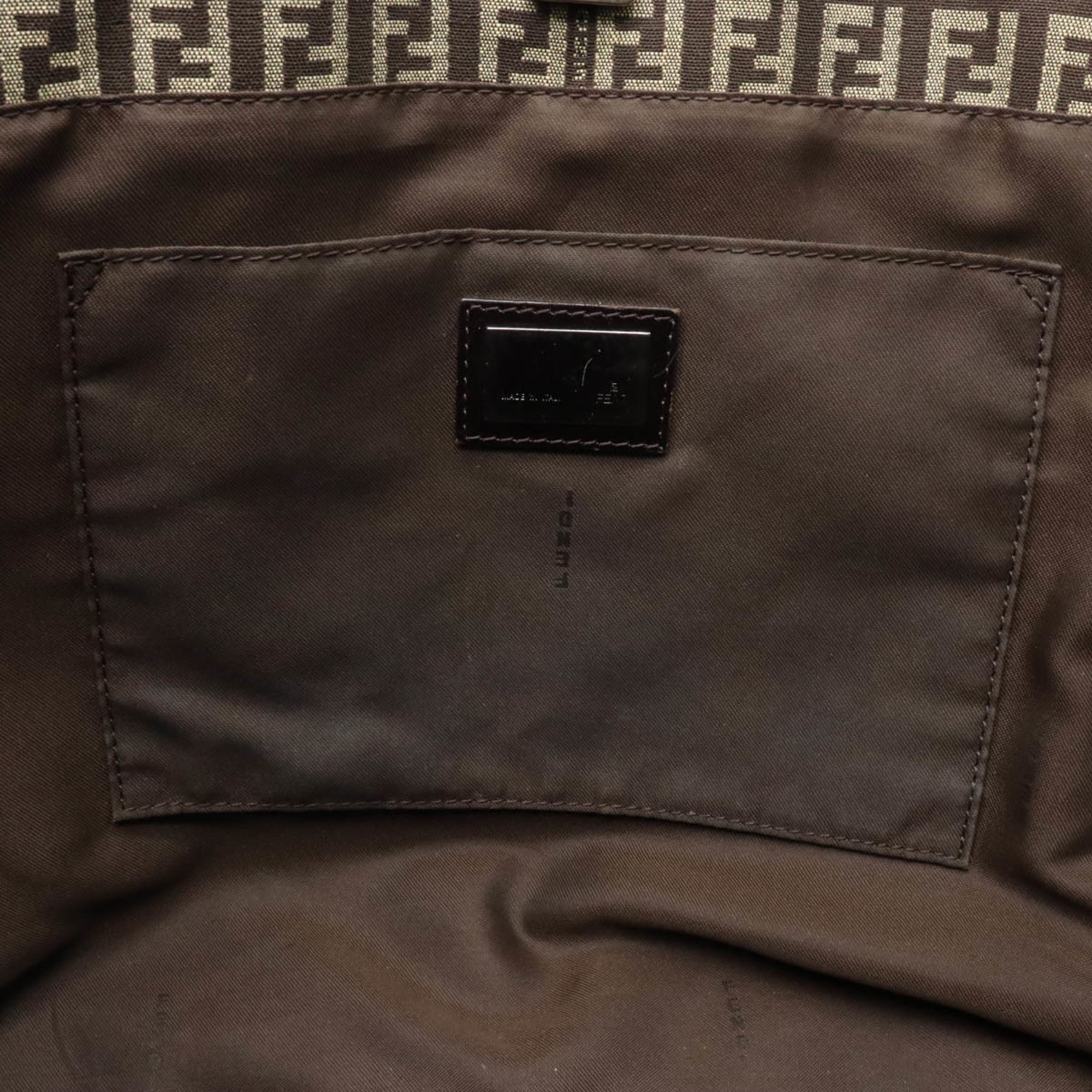 FENDI Zucchino Zucca pattern tote bag shoulder canvas leather dark brown beige 8BH104
