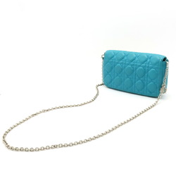Christian Dior Miss Cannage New Rock Chain Wallet Clutch Bag Leather Turquoise Blue