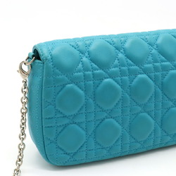 Christian Dior Miss Cannage New Rock Chain Wallet Clutch Bag Leather Turquoise Blue