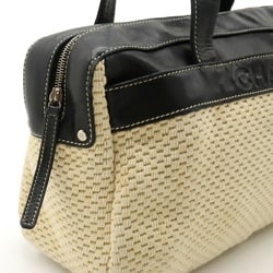CHANEL Boston handbag in cotton, leather, natural and black