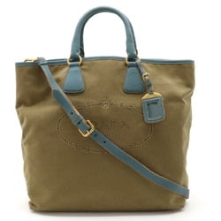 PRADA Prada Jacquard Tote Bag Shoulder Canvas Leather CORDA Brown MARINE Blue BN2354