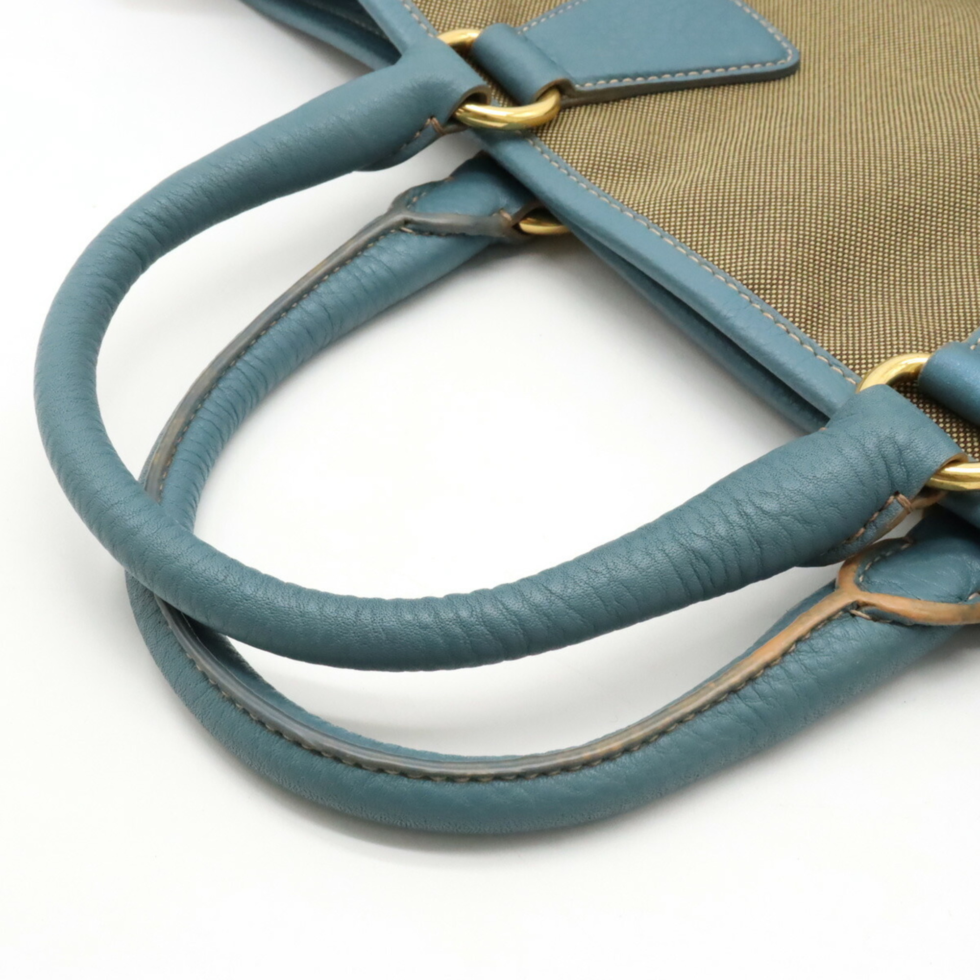 PRADA Prada Jacquard Tote Bag Shoulder Canvas Leather CORDA Brown MARINE Blue BN2354